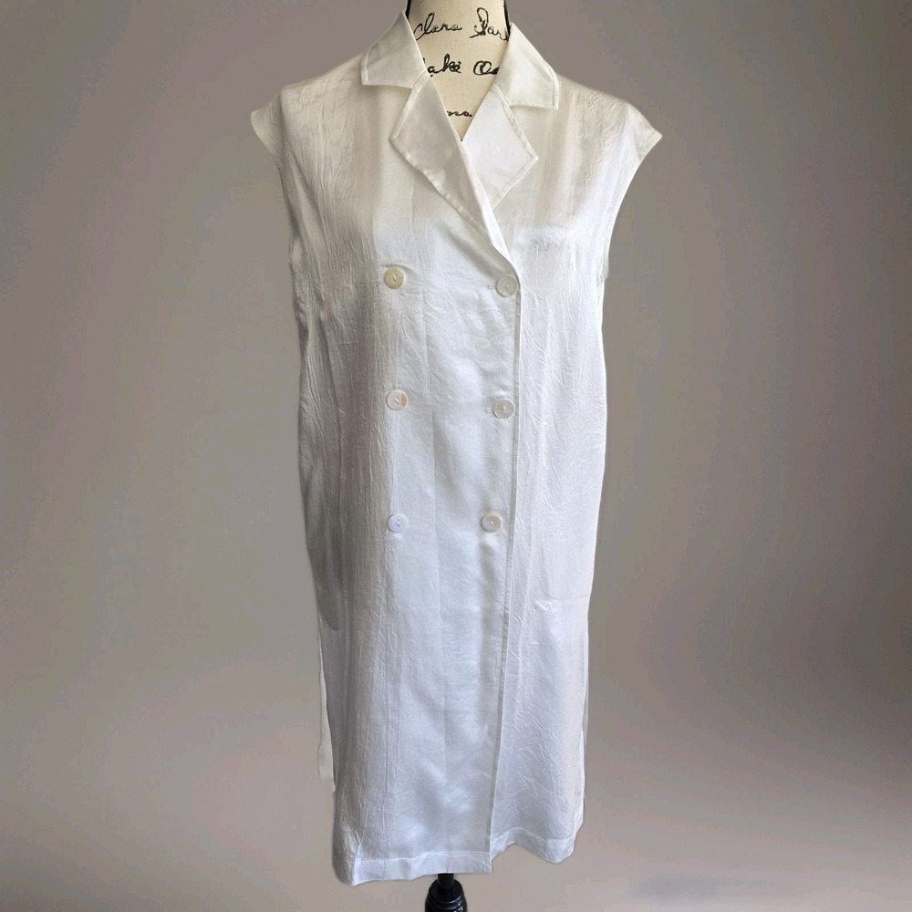 Berlook Womens Sz S Sleeveless Lapel Dress White‎ Minimalist Beach Travel Retro